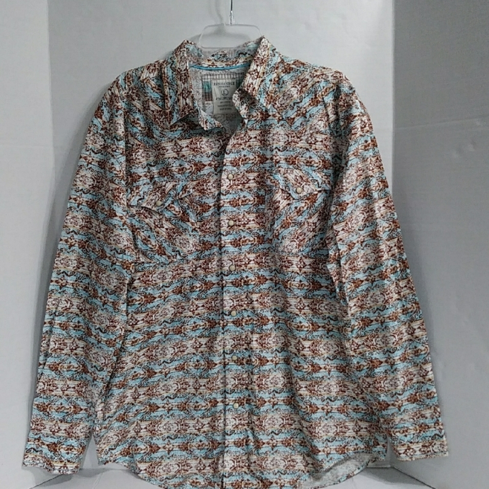 PANHANDLE Rough Stock Men's Multicolor Snap Button Rodeo Shirt Size L